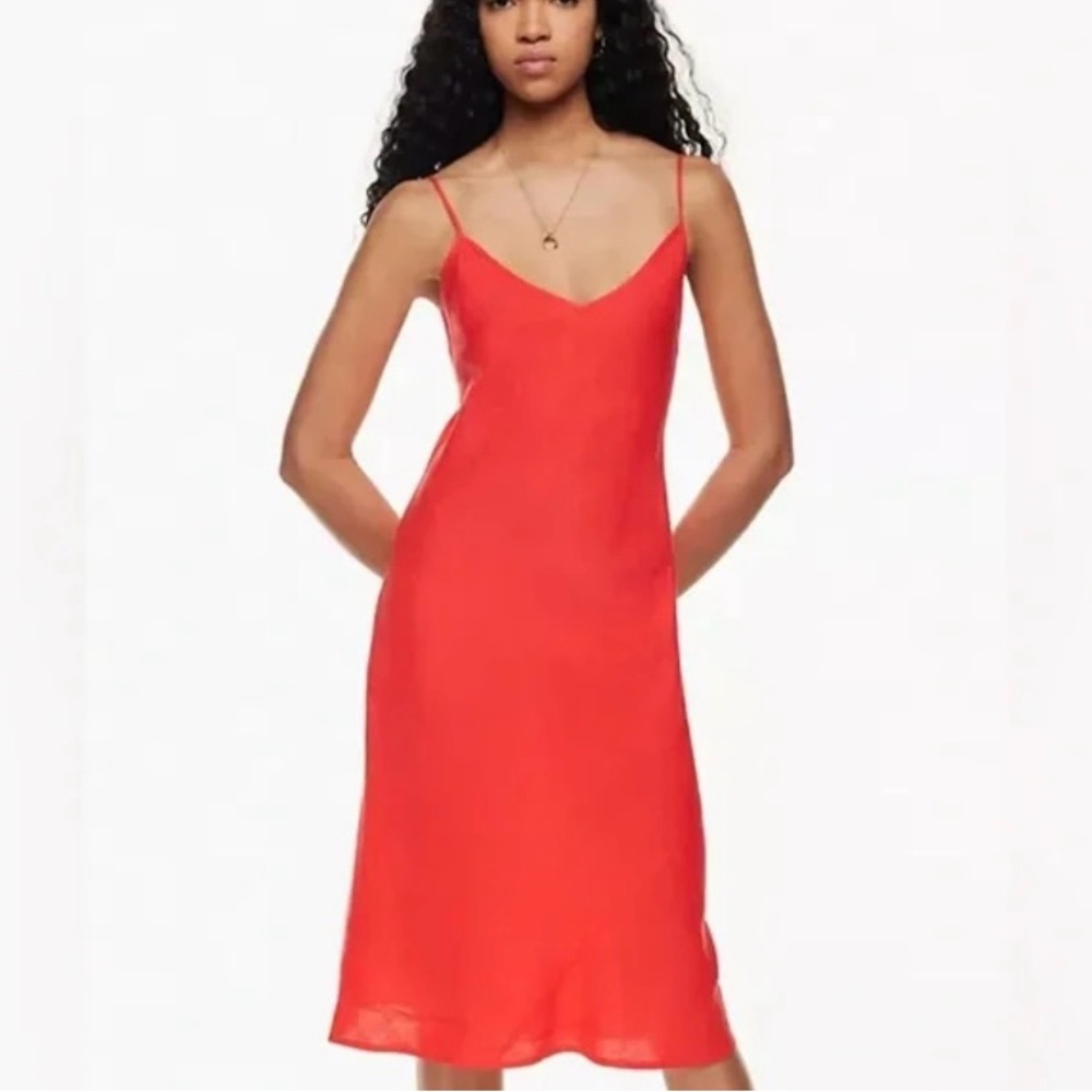 Aritzia cherry linen midi dress